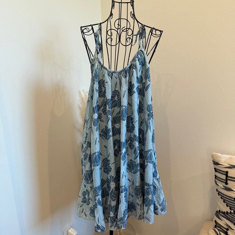 Amuse Society Blue Floral Mini Swing Scoop Neck Cover-up Dress NEW Small-Boho